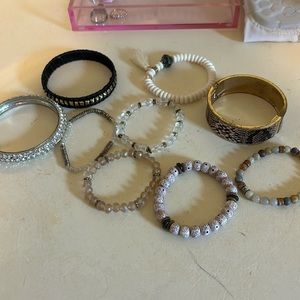 mix of bracelets sparkly clear and snake bracelet